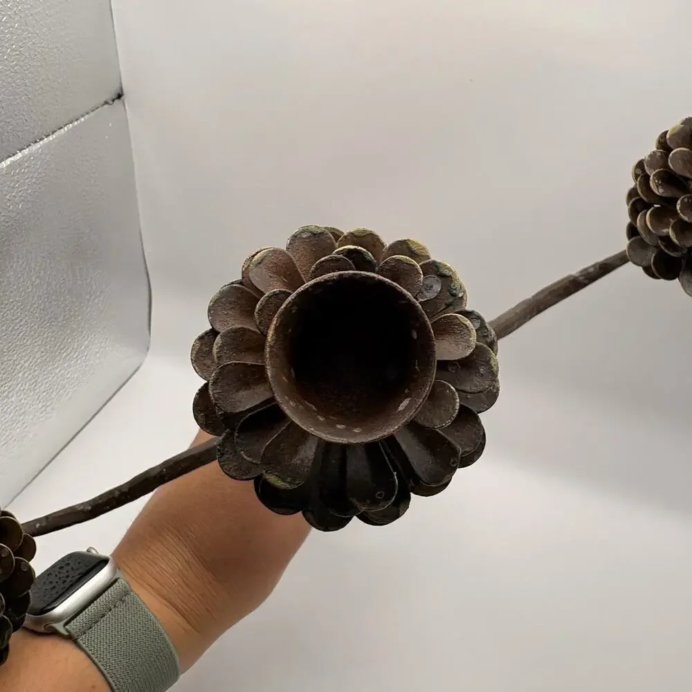 Iron Pinecone 3 Taper Candle Candelabra Fall Holiday Decor Bronze Finish Used